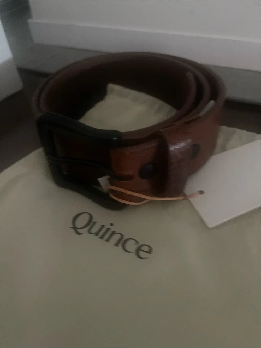 Quince Tan Leather Belt with Dark Metal Buckle